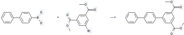 4-Biphenylboronic acid can react with Dimethyl 5-bromoisophthalate to get [1,1';4',1'']Terphenyl-3,5-dicarboxylic acid dimethyl ester. 
